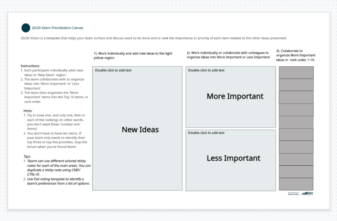 SAFe 2020 Vision Prioritization