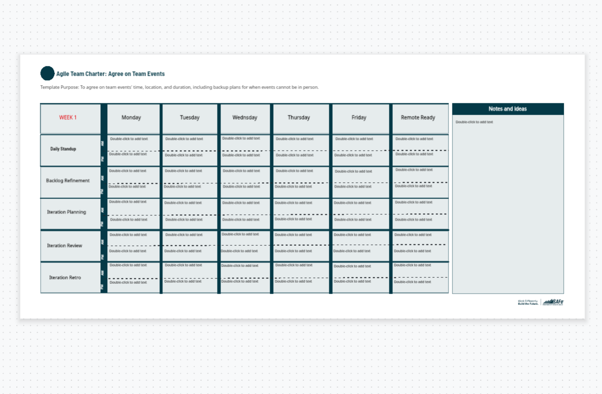 SAFe Agile Team Charter: Agree on Team Events